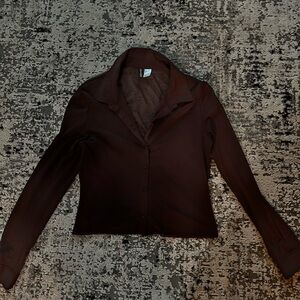 H&M Dark Brown Long Sleeve Crop Top